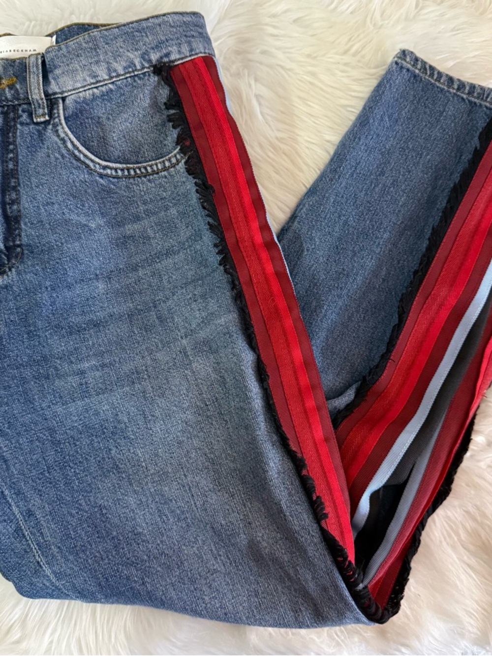 Victoria Victoria Beckham Stripe Fringe Crop Jeans Size 25 - Picture 2 of 10